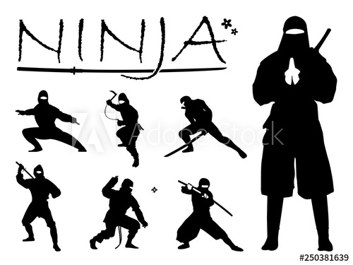 500x375 Set Of Ninja Silhouette Vector Illustration, Ninja Weapon
