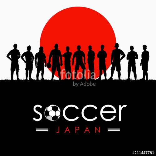 500x500 Silhouette Of Soccer Team With Flag Of Japan As A Background