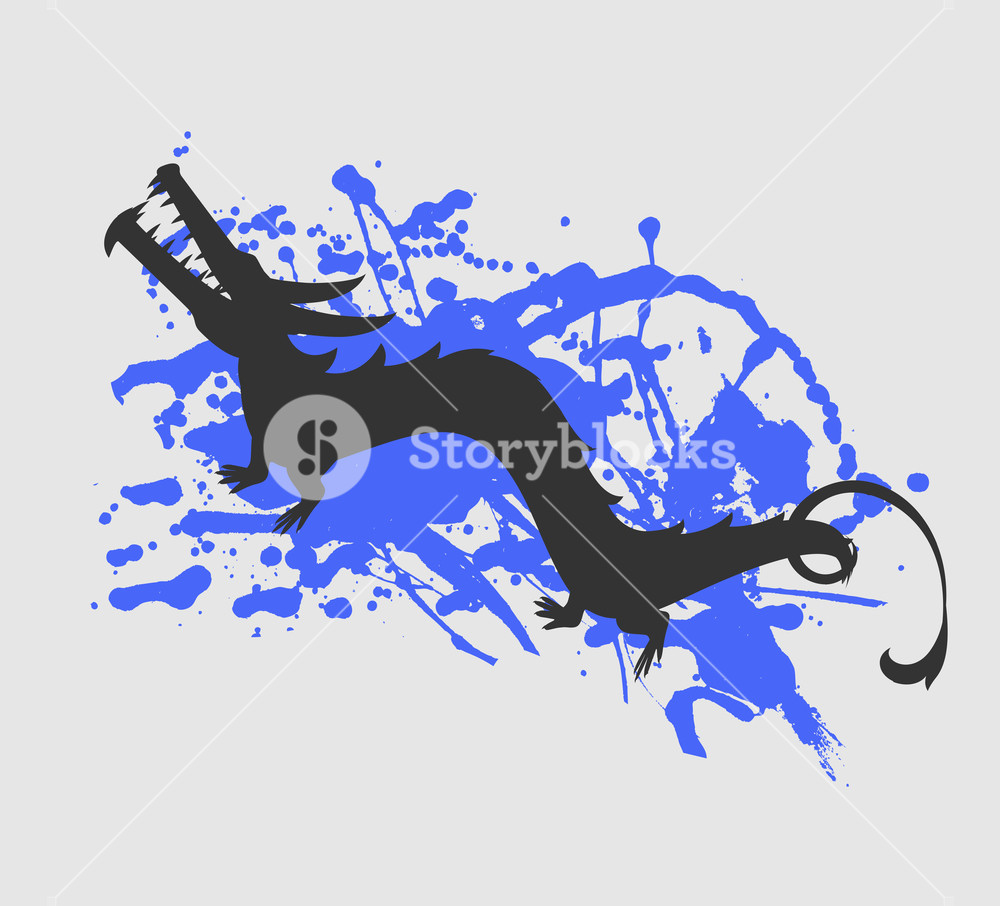 1000x906 Grunge Japanese Dragon Silhouette Vector Illustration Royalty Free