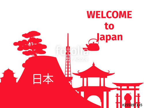 500x375 Welcome To Japan Vector Poster With Red Silhouettes Of Japanese
