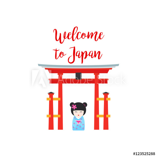 500x500 Welcome To Japan Vector Illustration With Japanese Kokeshi Doll