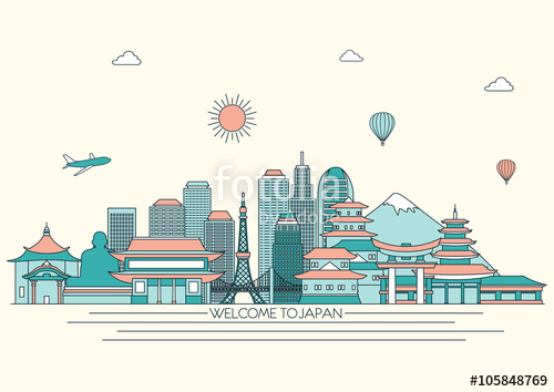 500x354 Japan Detailed Skyline Travel And Tourism Background Vector