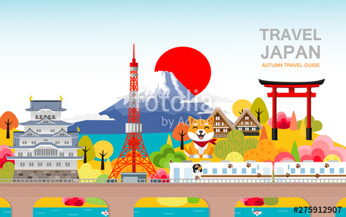 500x314 Attractions In Japan, Autumn Is A Panoramic View There Is A Train