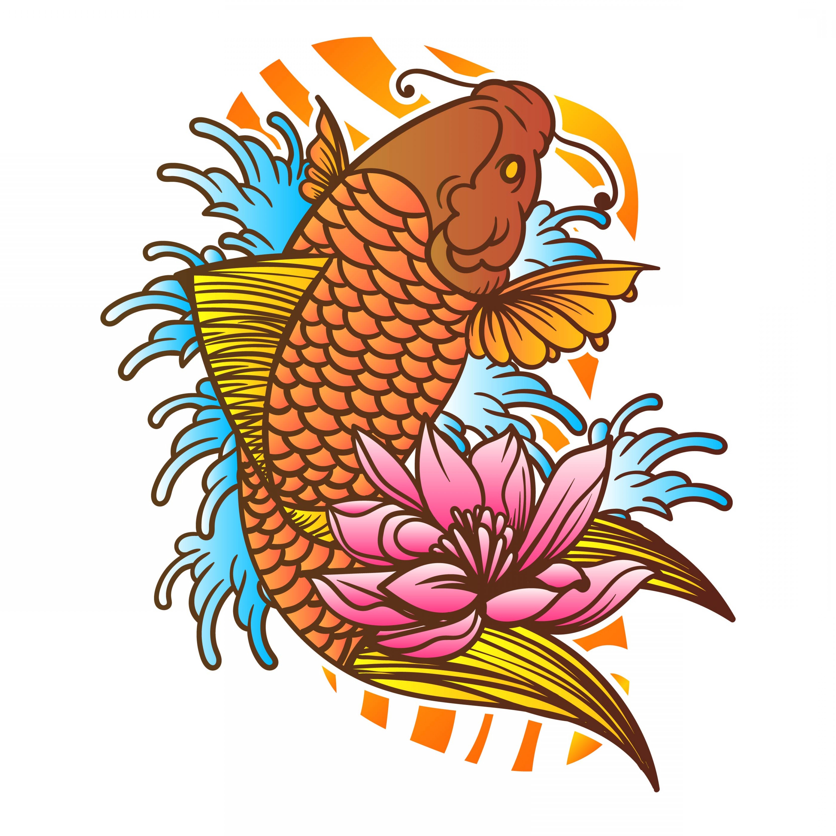 Traditional Japanese Koi Fish Tattoo With Wave And Flower 3360x3360 Traditional Japanese Koi Fish Tattoo With Wave And Flower