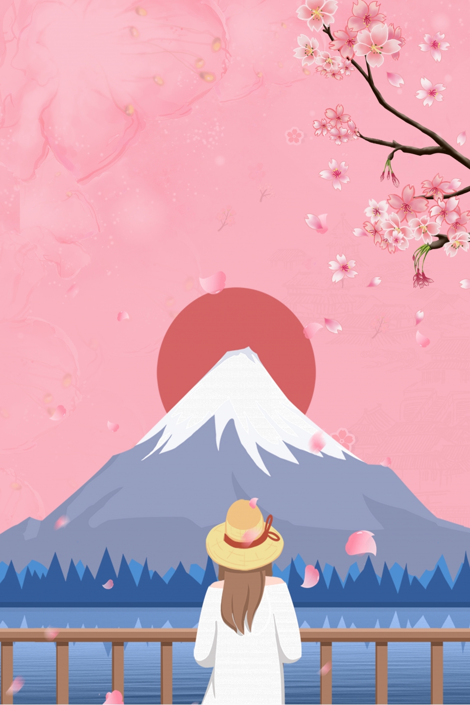 Blue Vector Cartoon Illustration Japanese Travel Poster Background 960x1440 Blue Vector Cartoon Illustration Japanese Travel Poster Background