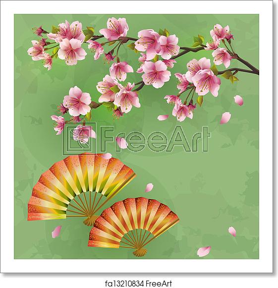 Free Art Print Of Vintage Japanese Background With Sakura And Fans 561x581 Free Art Print Of Vintage Japanese Background With Sakura And Fans