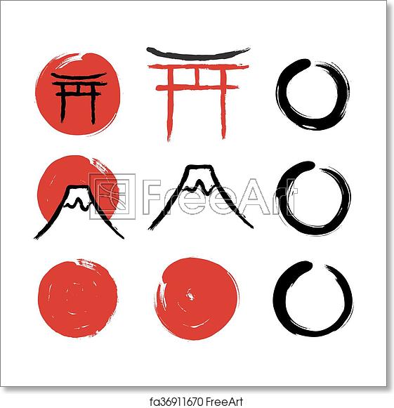561x581 Free Art Print Of Japanese Calligraphy Symbols Set Of Hand Drawn