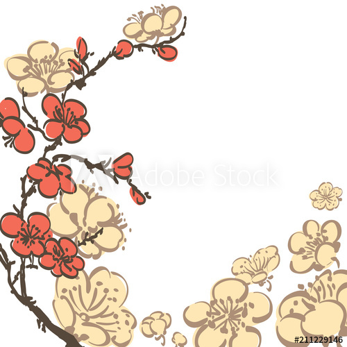 500x500 Cherry Blossom Vector Red Floral Background Japanese Flower