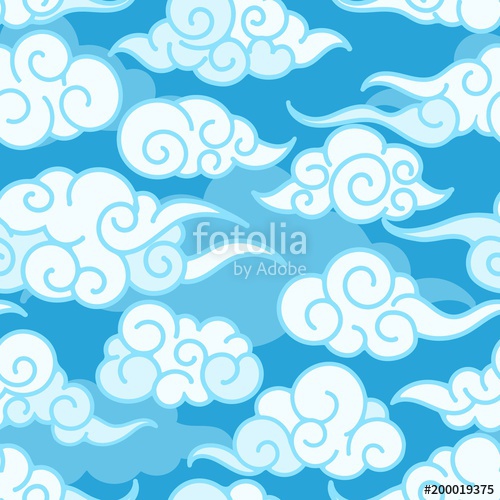 500x500 Chinese Clouds Pattern Blue Swirl Asian Wave Cloud Sky Background