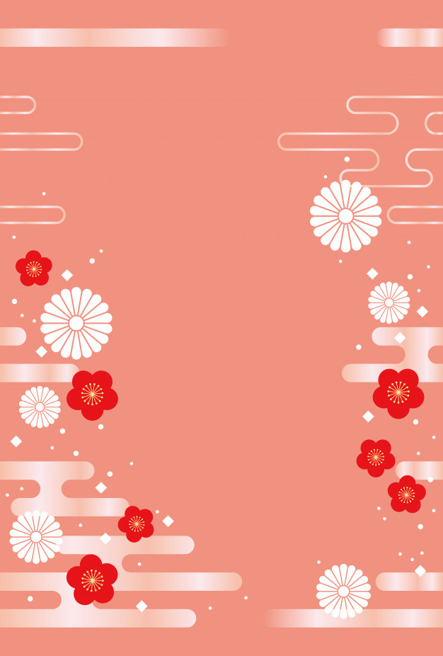 626x926 Japanese Background With Traditional Flowers And Clouds Vector