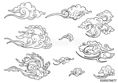 500x354 Oriental Japanese Or Chinese Cloud Ornament Doodle Drawing