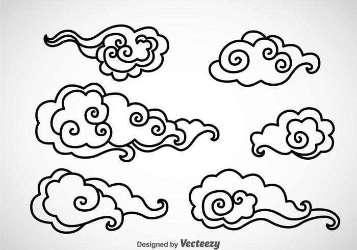 700x490 Black Outline Chinese Clouds Vector