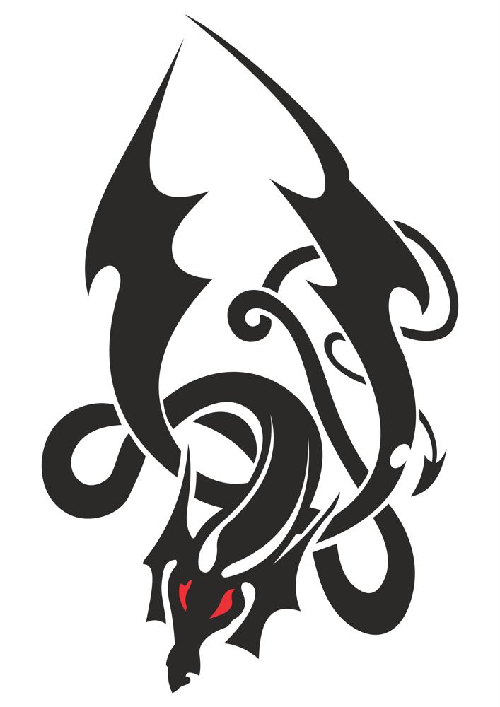 707x1000 Japanese Dragon Tattoo Stencil Vector Graphic Design Vector