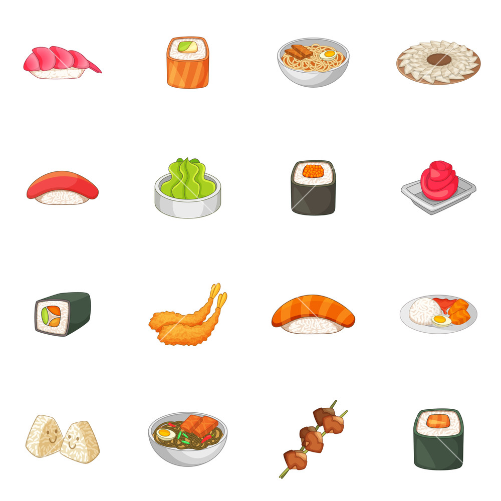 1000x1000 Japanese Food Icons Set Cartoon Illustration Of Japanese Food