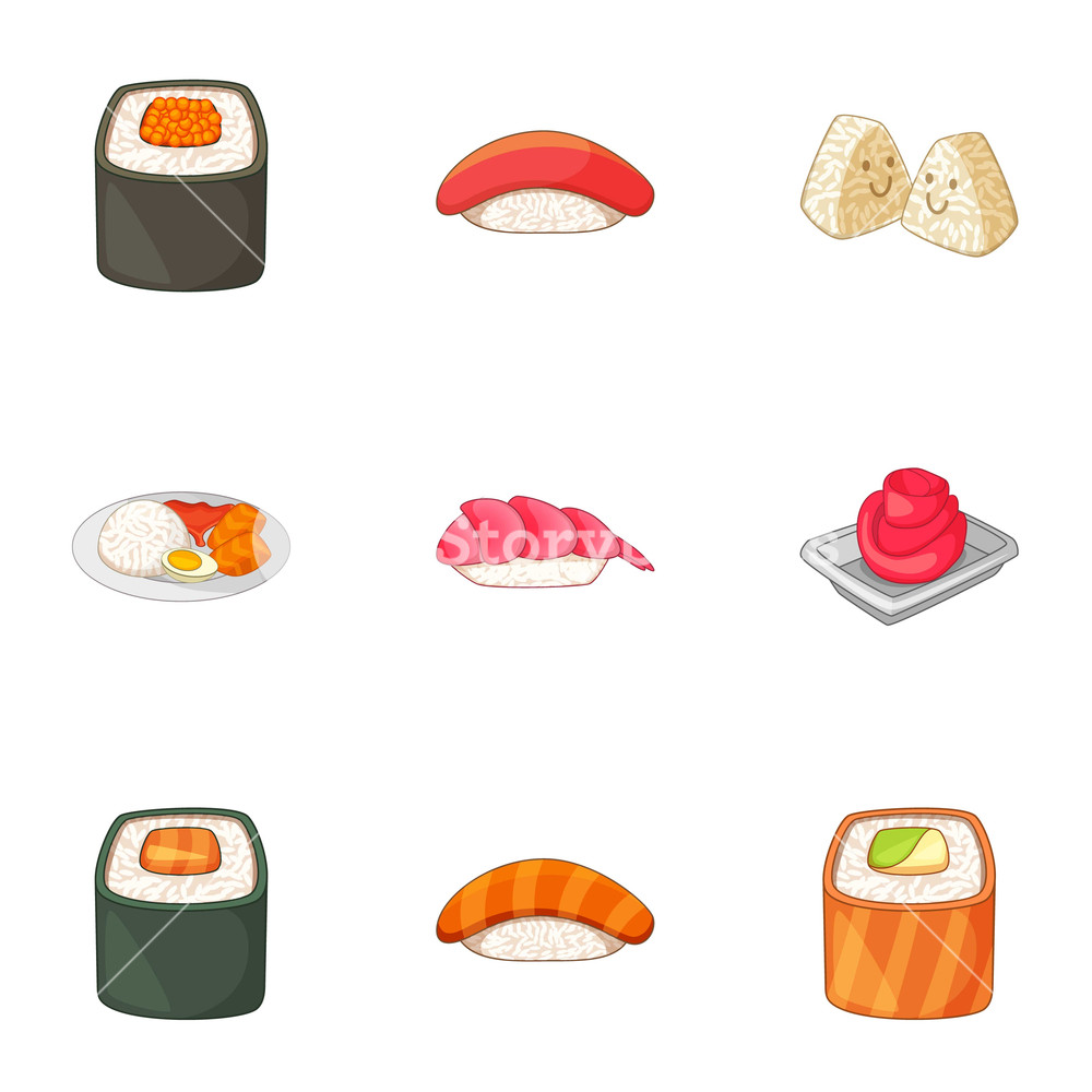 1000x1000 Japanese Food Icons Set Cartoon Set Of Japanese Food Vector