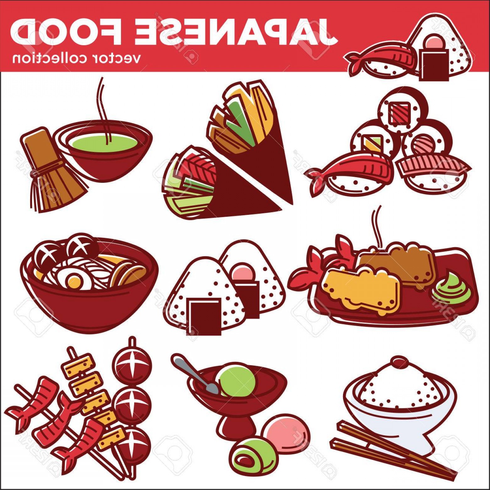 1560x1560 Photostock Vector Japanese Food Dishes Vector Icons For Japan