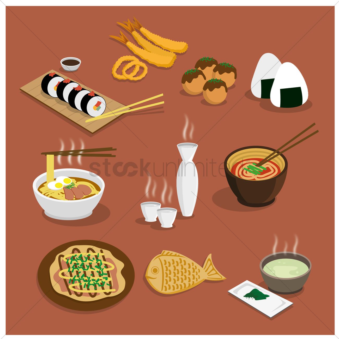 1300x1300 Collection Of Japanese Food Vector Image