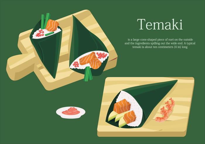 700x490 Temaki Sushi On Table Japanese Food Vector Illustration