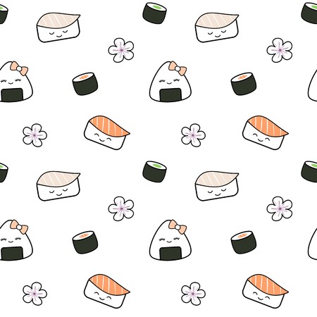 450x450 Cute Cartoon Sushi Japanese Food Vector Pattern Background