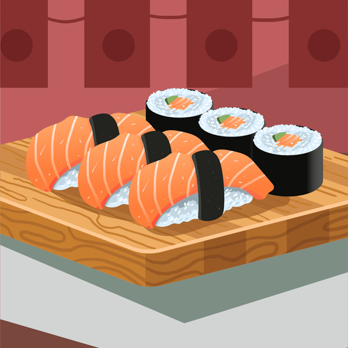 500x500 Gourmet Delicious Japanese Sushi Cuisine Vector Illustration Free