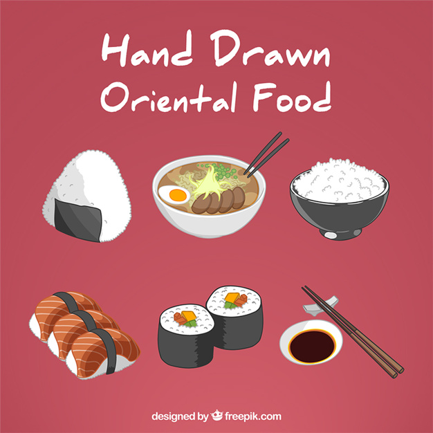 626x626 Hand Drawn Variety Of Oriental Food Vector Premium Download