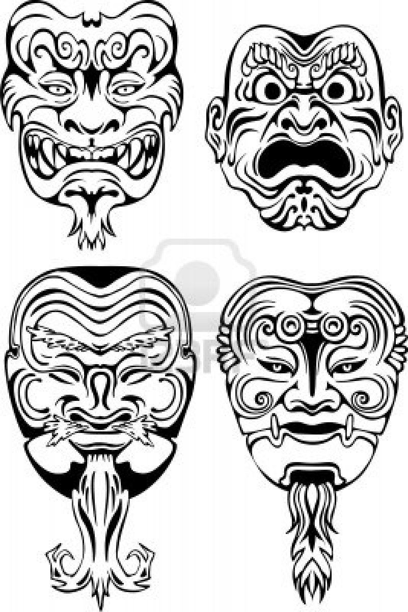 801x1200 Stock Vector In Samurai Japanese Mask, Japanese Drawings