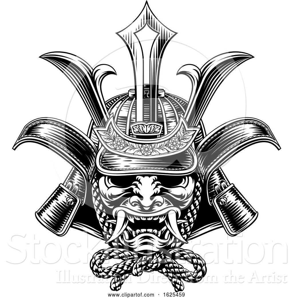 1024x1044 Vector Illustration Of Samurai Mask Japanese Shogun Warrior Helmet