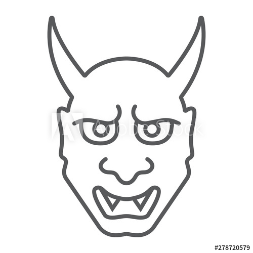 500x500 Hannya Thin Line Icon, Asian And Demon, Japanese Mask Sign, Vector