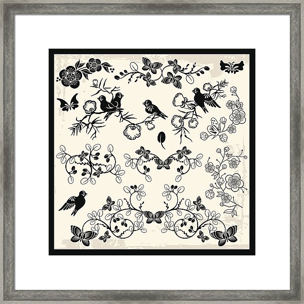 600x600 Japanese Traditional Ornaments Vector Set Framed Print