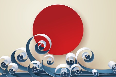 Paper Art Of Japanese Wave And Sun, Vector Art And Illustration 450x300 Paper Art Of Japanese Wave And Sun, Vector Art And Illustration