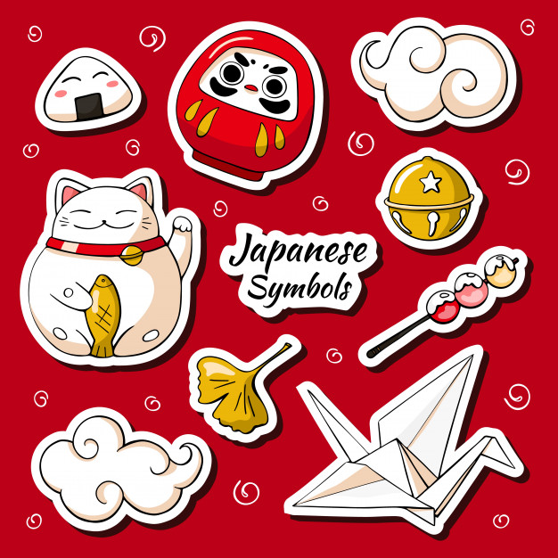 626x626 Japan Symbols Sticker Set Vector Premium Download