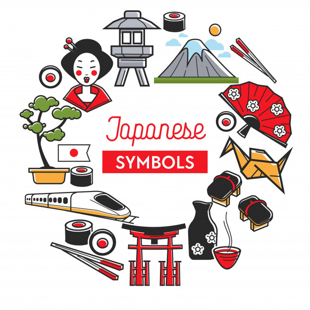 626x625 Japanese Symbols Promo Banner With Traditional Famous Attractions