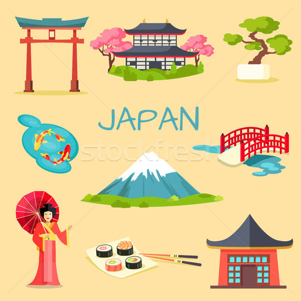 600x600 Set Of Japanese National Symbols Vectors Vector Illustration