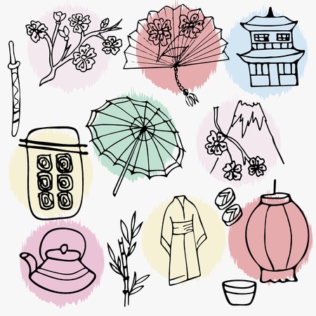 450x450 Doodle Style Illustration With Japanese Symbols Vector