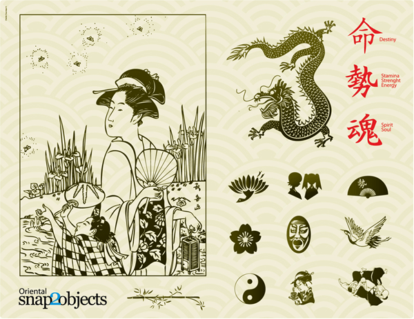 Traditional Japanese Vector Elements 600x463 Traditional Japanese Vector Elements