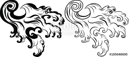 500x223 Hand Drawn Japanese Wave Vector Asian Water Splash Tattoo Stock