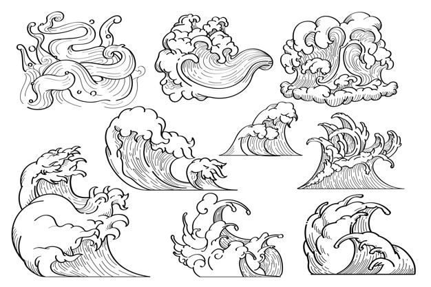 626x417 Japanese Wave Doodle Vector Free Download