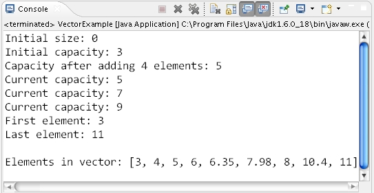 Vector Size In Java