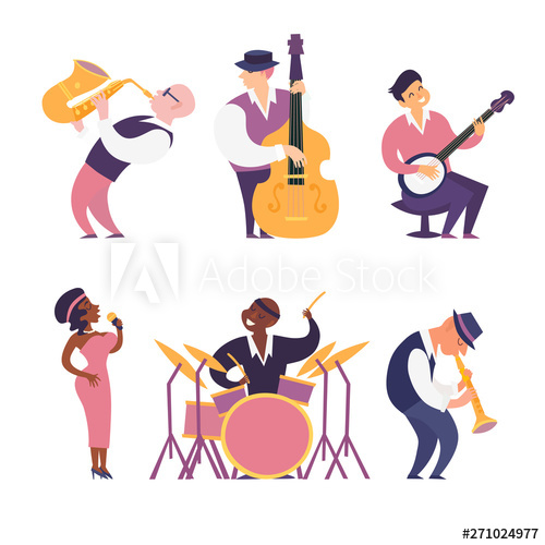 500x500 Jazz Band Vector Colorful Illustration Cartoon Jazz Musicians Set