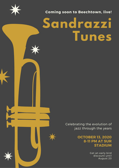Gold Trumpet Vector Gray Jazz Poster 389x550 Gold Trumpet Vector Gray Jazz Poster
