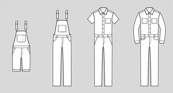 570x306 Jean Overalls Vector Fashion Flat Sketch, Adobe Illustrator Design