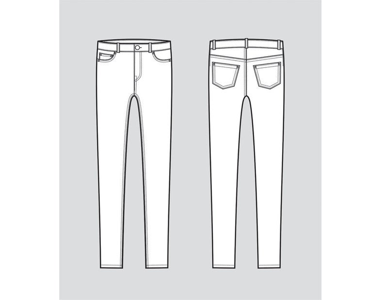 794x618 Skinny Jean Pants Vector Fashion Flat Sketch Adobe Etsy