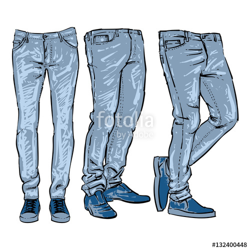 500x500 Blue Jeans Vector Illustration Set, Clip Art Stock Image
