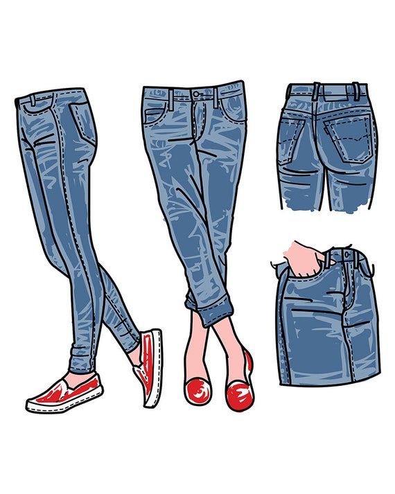 570x713 Hand Drawn Fashion Collection Of Girl's Jeans Clipart Etsy