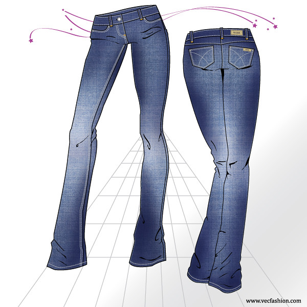 600x600 Women's Bootleg Denim Jeans Vector Template Bootcut Jeans