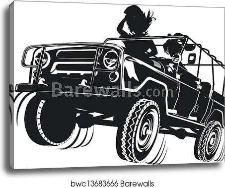 453x379 Jeep Detailed Silhouette, Canvas Print Barewalls Posters