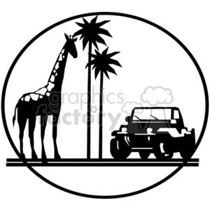 300x300 African Safari Trip Giraffe And Jeep Clipart Royalty Free Gif