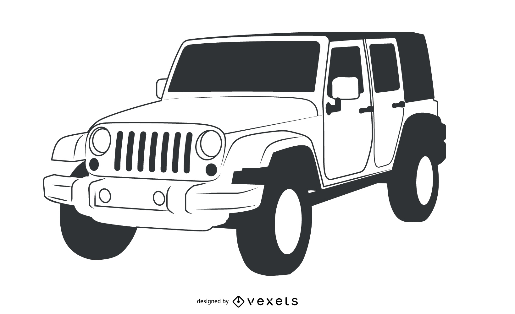 1638x1000 Black White Hand Traced Jeep Wrangler