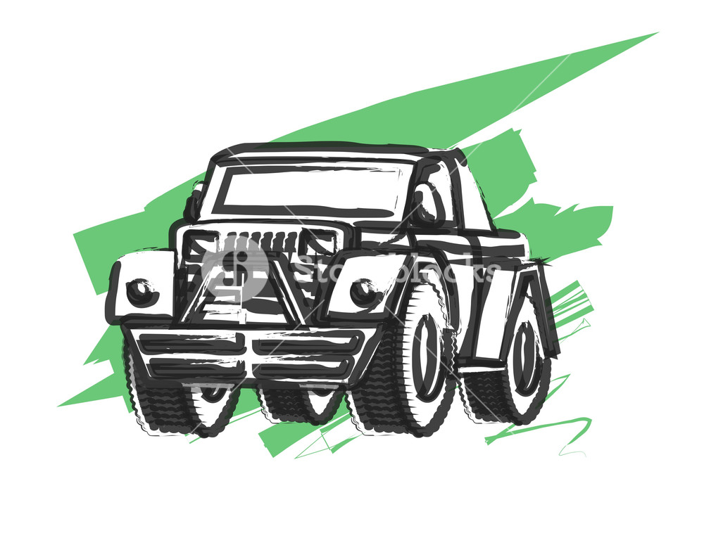 1000x775 Retro Drawing Of Jeep Vector Royalty Free Stock Image