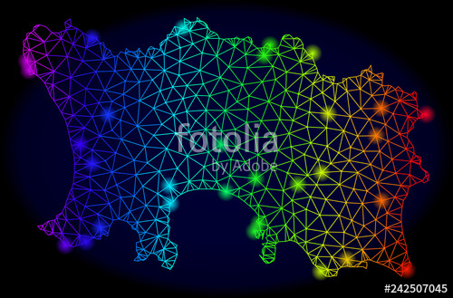 500x329 Bright Rainbow Mesh Vector Map Of Jersey Island With Glare Effect